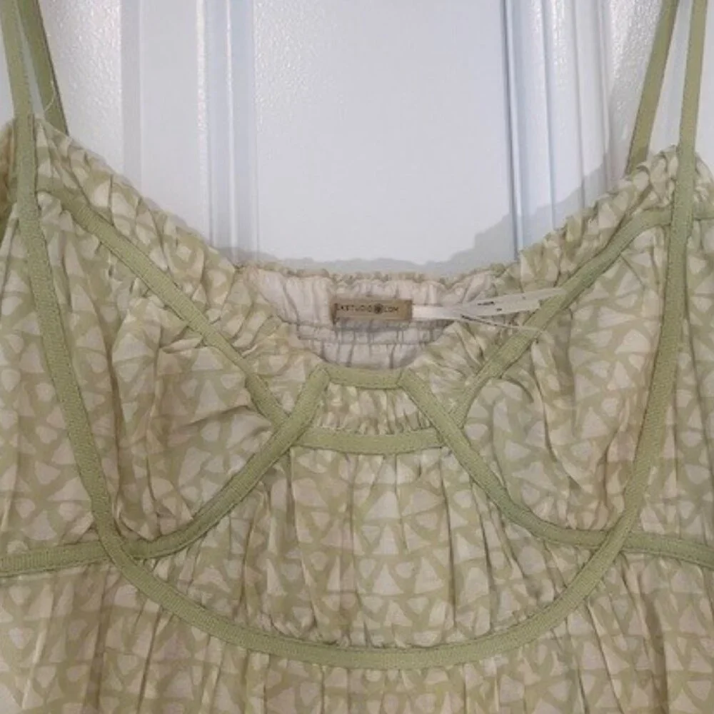 Max Studio Boho Spaghetti Strap GREEN and WHITE Summer Dress – Sz XS - Picture 4 of 8